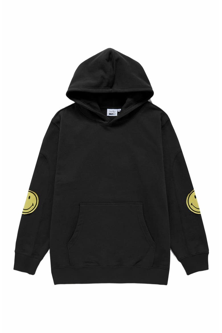 SMILEY OVERSIZED HOODIE, Alternate, color, BLACK
