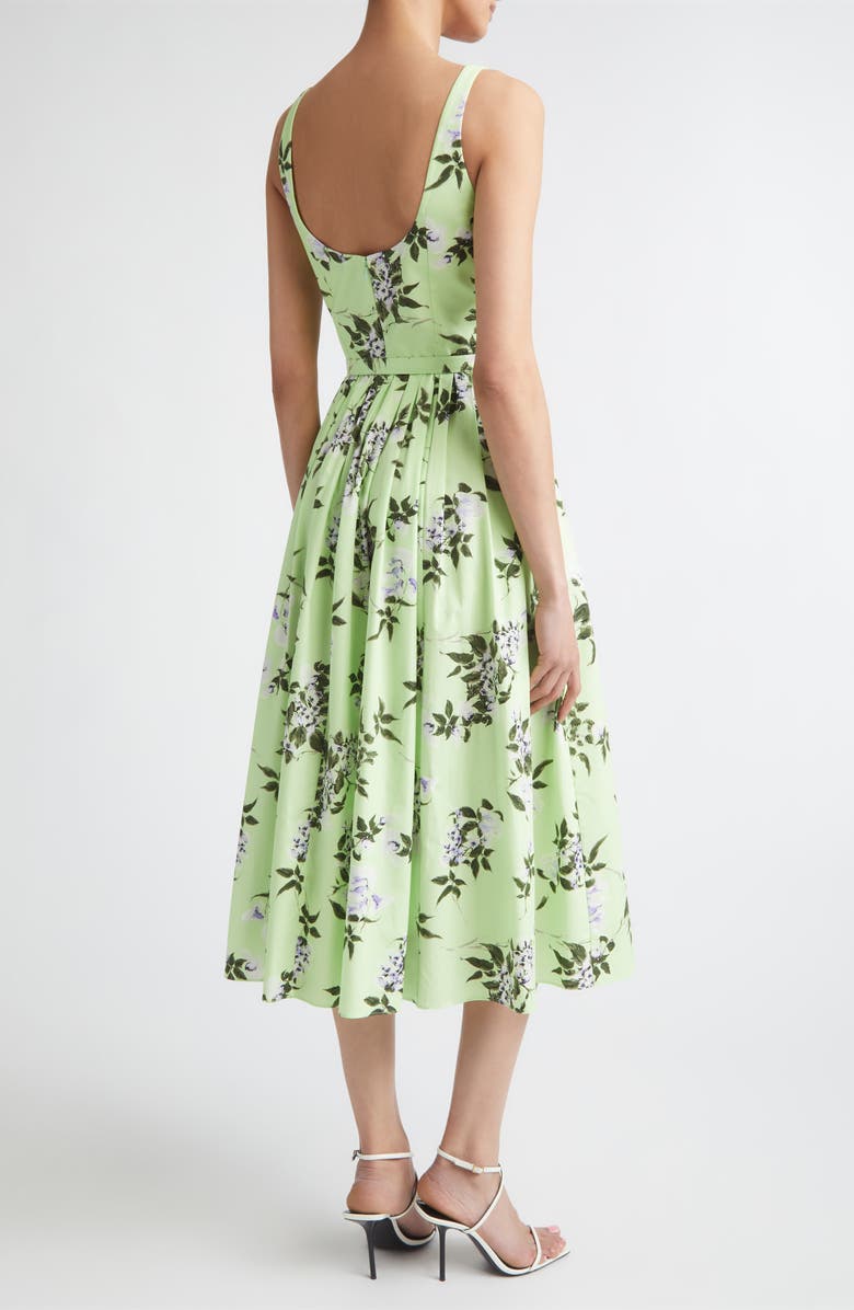 Emilia Wickstead Eglantine Belted Midi Dress, Alternate, color, Green-Lilac Lillies/ Cherry