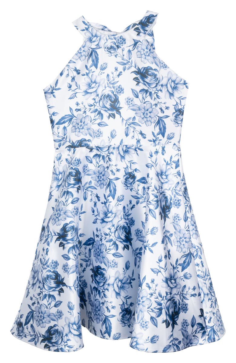 Rare Editions Kids' Floral Party Halter Dress, Main, color, 