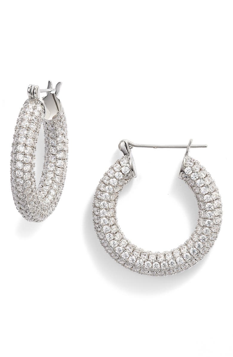 Luv AJ Baby Amalfi Pavé Hoop Earrings, Main, color, 