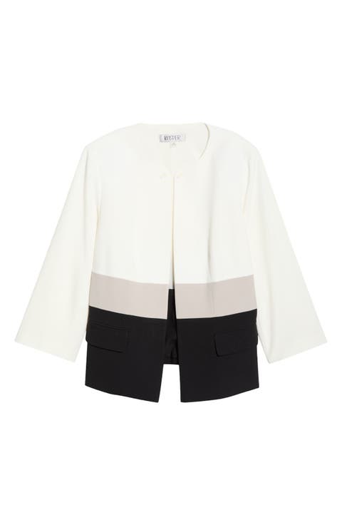Colorblock Open Front Cardigan Jacket (Plus)