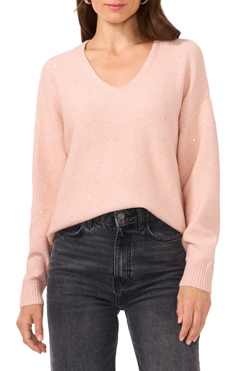 Sequin Detail V-Neck Sweater (Regular & Petite)