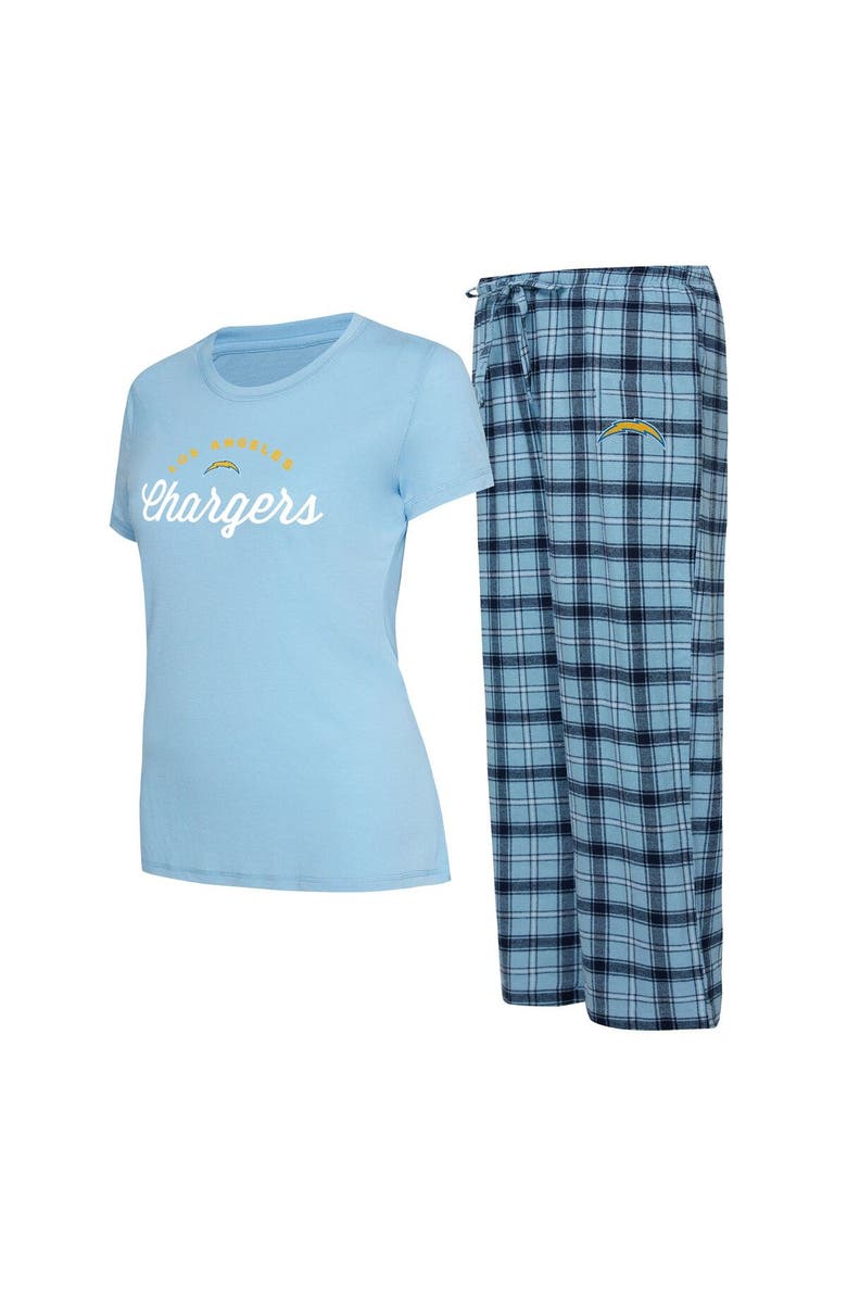 CONCEPTS SPORT Women's Concepts Sport Powder Blue/Navy Los Angeles Chargers Arctic T-Shirt & Flannel Pants Sleep Set, Main, color, Powder Blue