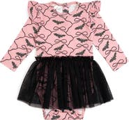 Sweet Wink Bat Trellis Printed Halloween Long Sleeve Tutu Bodysuit