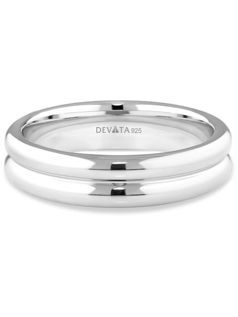 Lined Band Ring in Rhodium Plated Sterling Silver