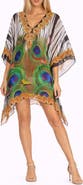 RANEES Peacock Print Poncho