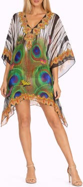 RANEES Peacock Print Poncho