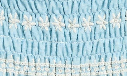 Ava & Yelly Kids' Gingham Smocked Seersucker Bubble Dress In Chambray