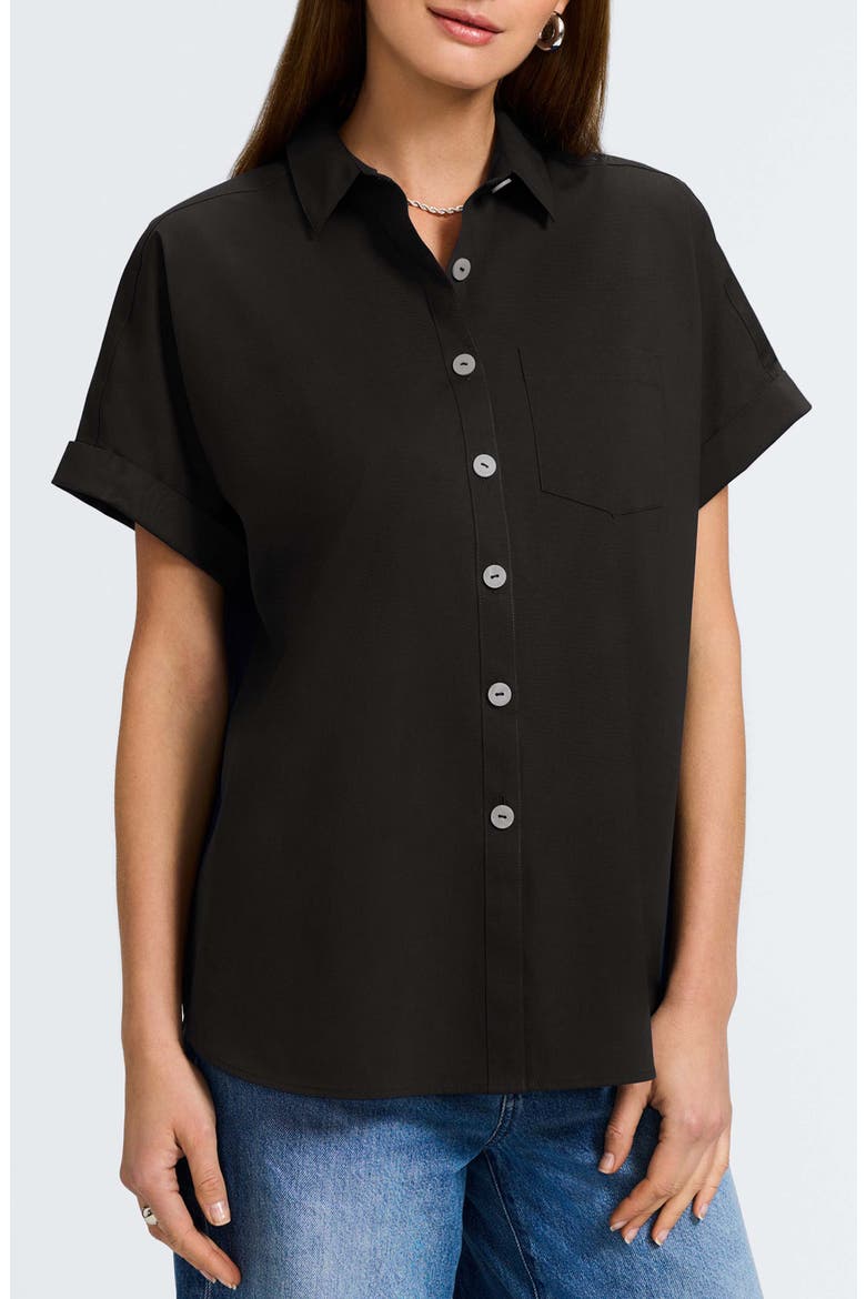 Abigail Short Sleeve Button-Up Shirt, Main, color, BLACK