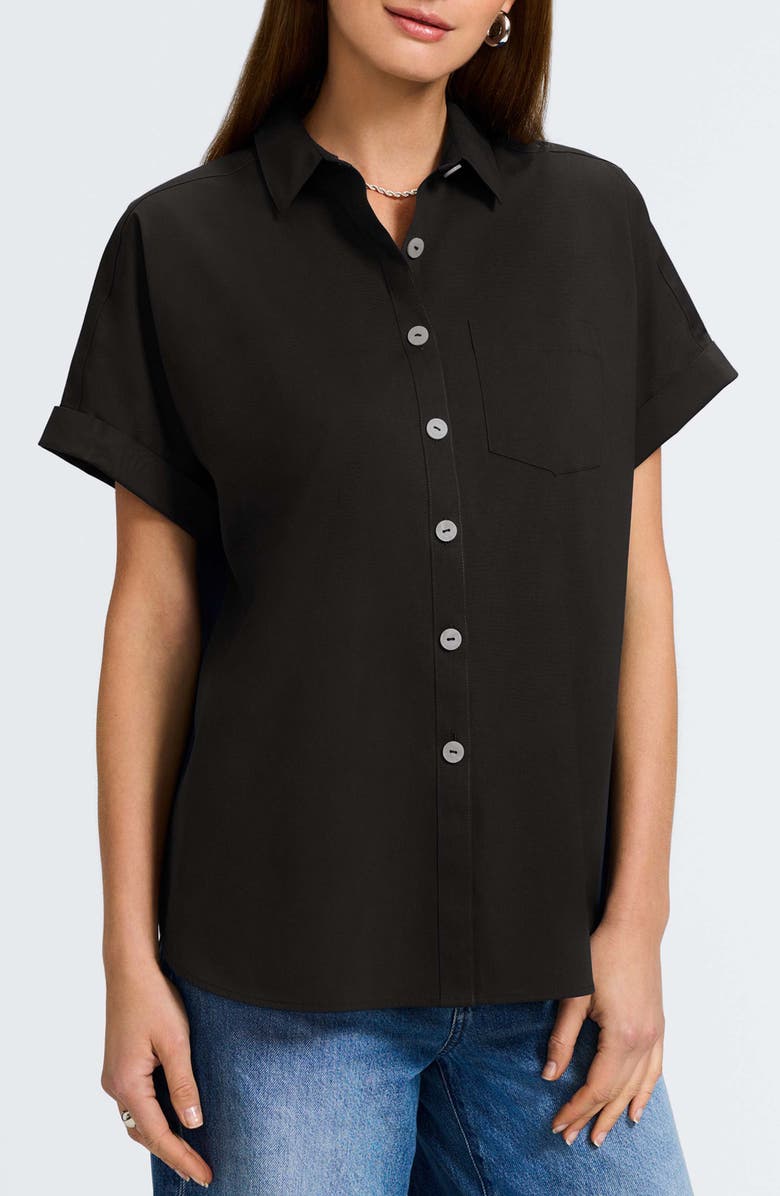 Foxcroft Abigail Short Sleeve Button-Up Shirt, Main, color, Black