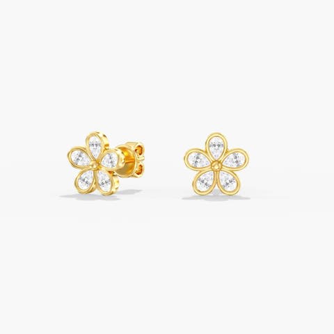 Pear Bezel Flower Lab Diamond Earrings in 14K Gold