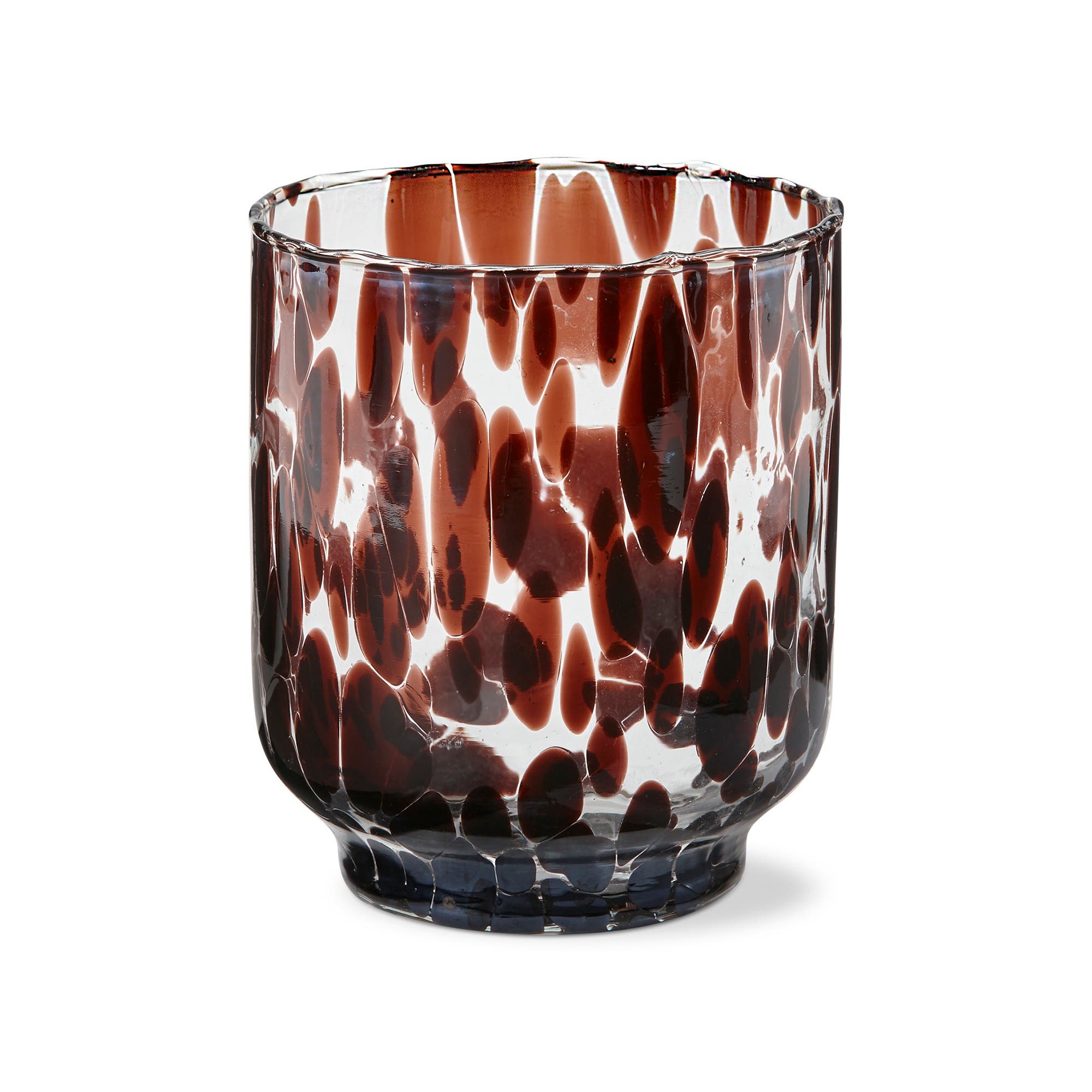 Tag Brown Tortoise Print Clear Glass Tealight Candle Holder