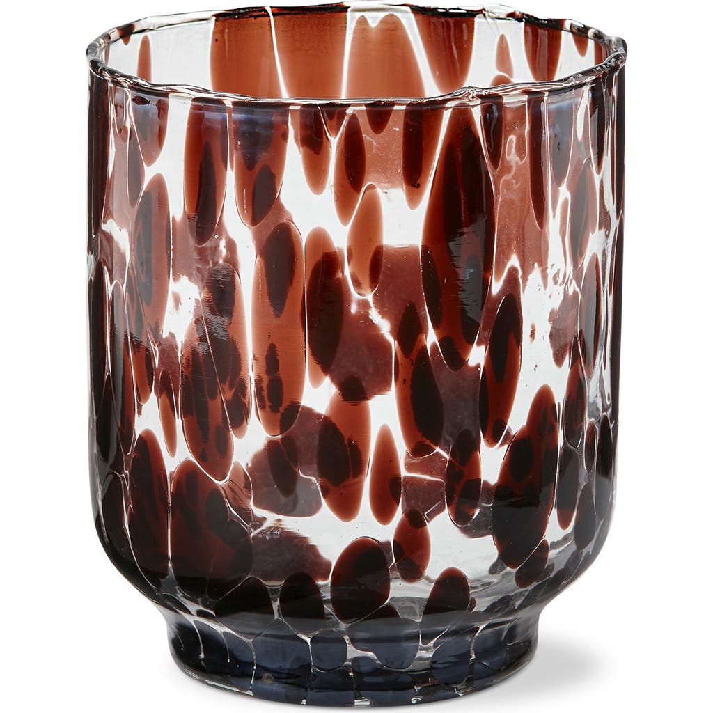 Tag Brown Tortoise Print Clear Glass Tealight Candle Holder