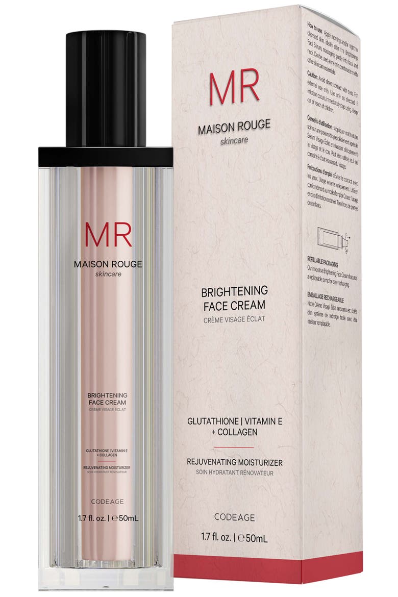 Brightening Face Cream, Glutathione, Collagen, Vitamins, CoQ10, Refillable 50mL, Main, color, White