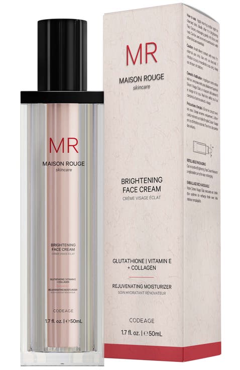 Brightening Face Cream, Glutathione, Collagen, Vitamins, CoQ10, Refillable 50mL