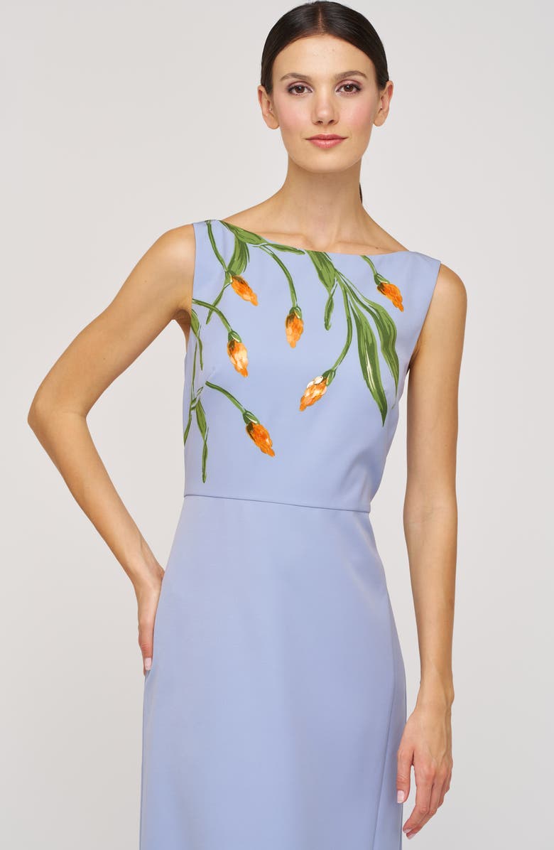 Kay Unger Ira Placed Paillette Floral Column Gown, Alternate, color, Blue Bird