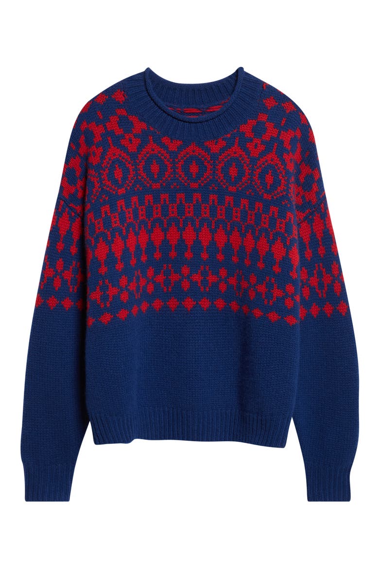 The Fair Isle Cashmere Crewneck Sweater, Main, color, NAVY / RED
