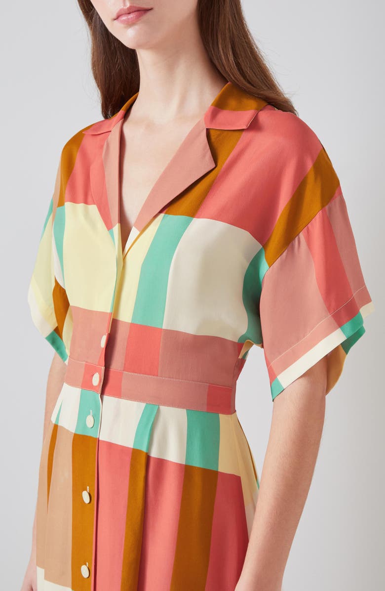 LK Bennett Izzy Block Print Midi Shirtdress, Alternate, color, Rose