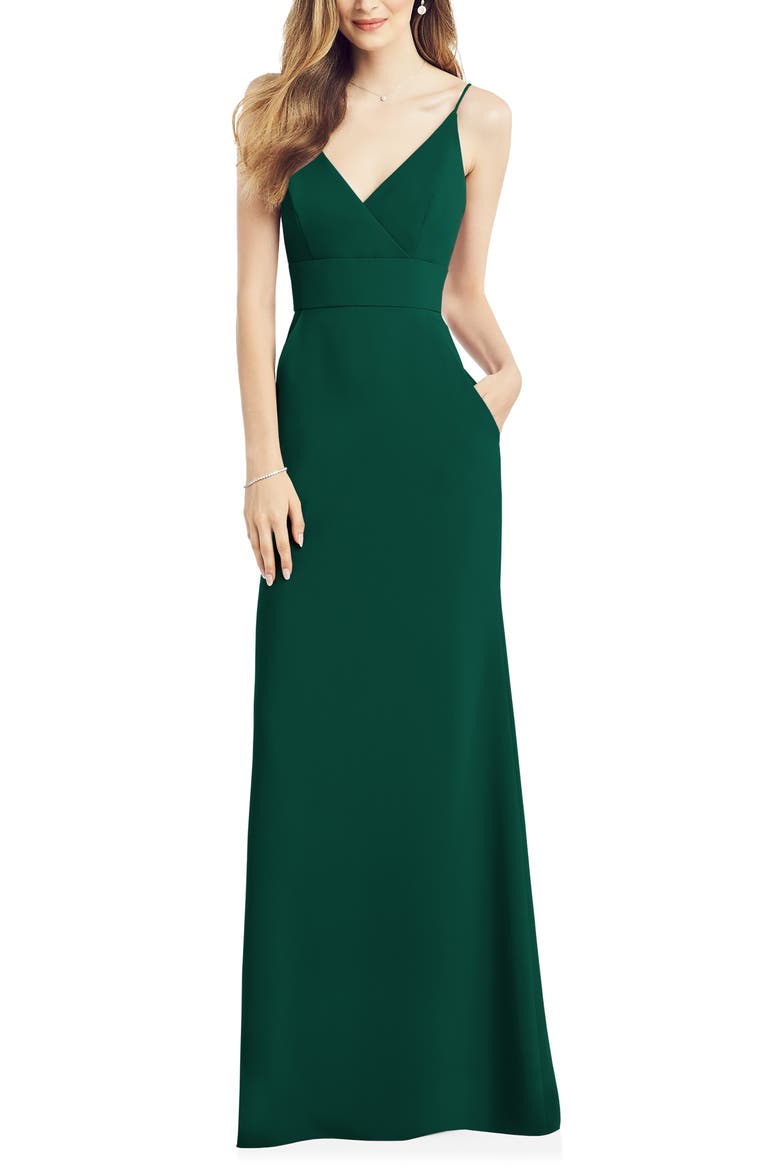 V-Neck Crepe Gown, Main, color, HUNTER