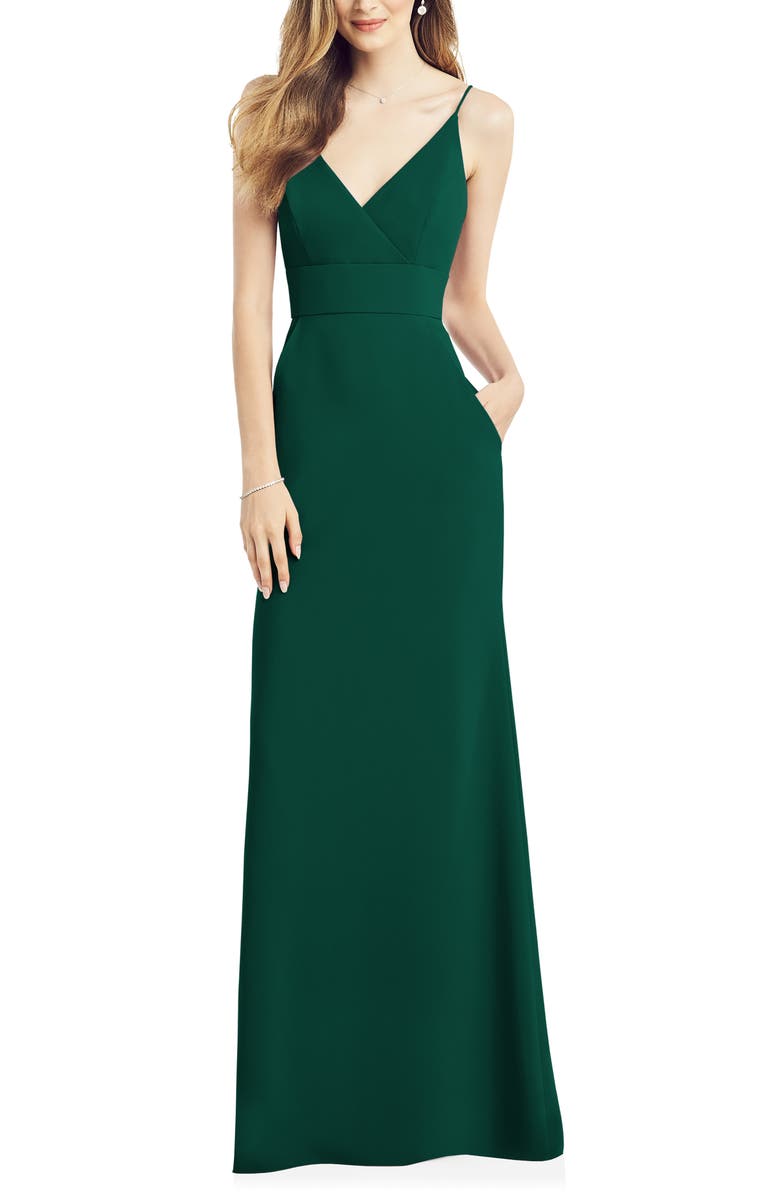 After Six V-Neck Crepe Gown, Main, color, 