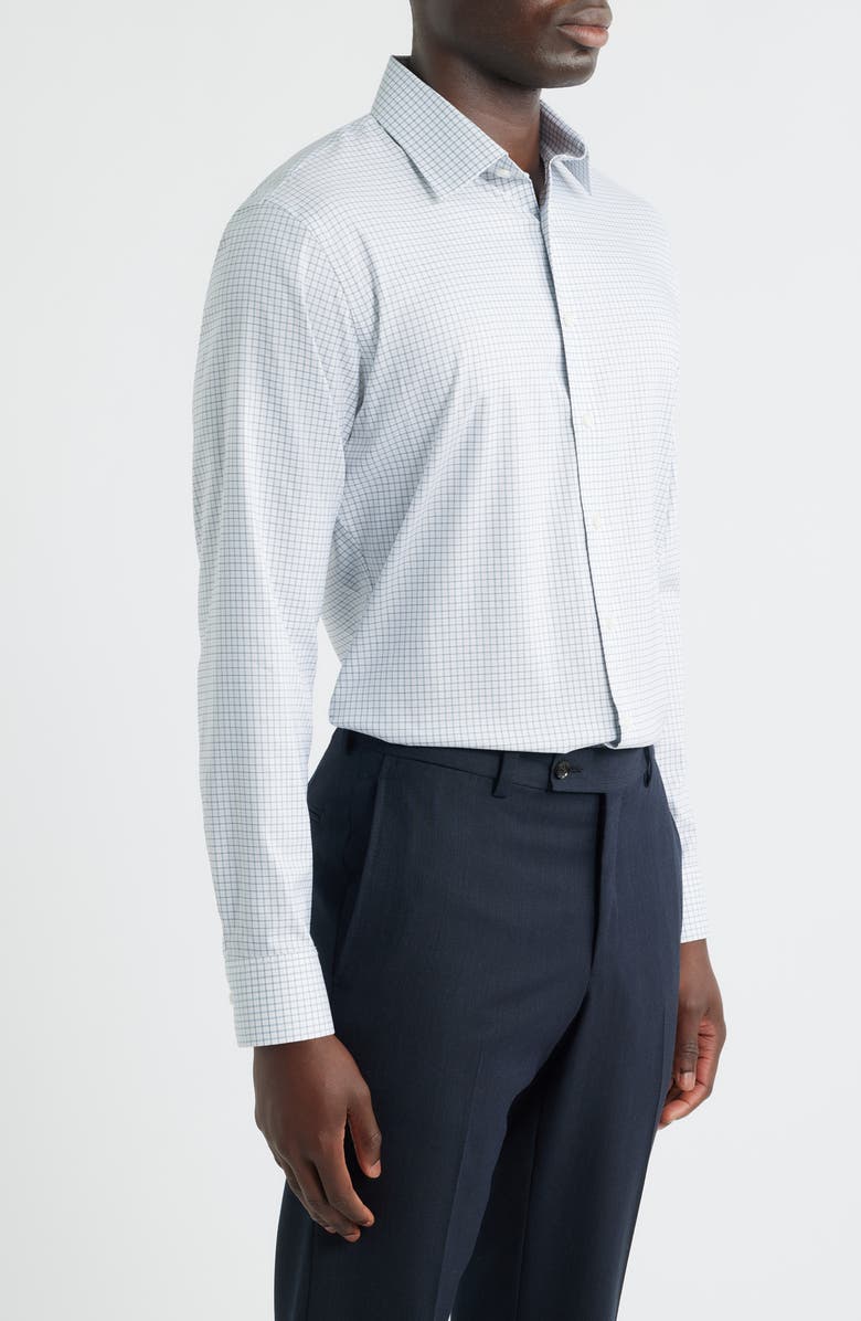 Nordstrom Trim Fit Check Premium Performance Twill Dress Shirt, Alternate, color, Blue- Brown Cristo Plaid