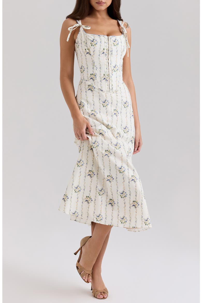 Dionne Corset Midi Sundress, Main, color, DAISY STRIPE CREAM