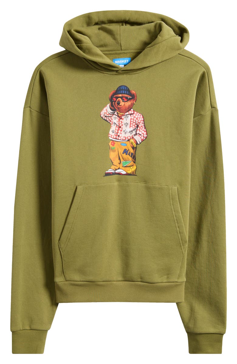 MARKET Folk Fitted Bear Cotton Graphic Hoodie, Alternate, color, Sphagnum