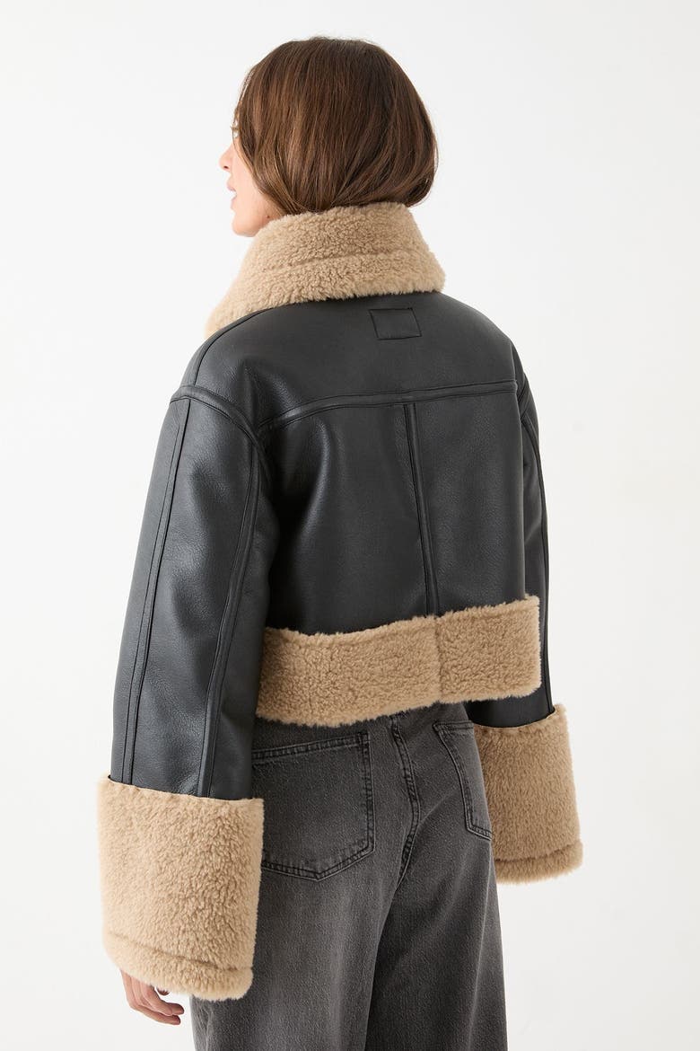 Pu Faux Fur Trim Aviator Jacket, Alternate, color, Black
