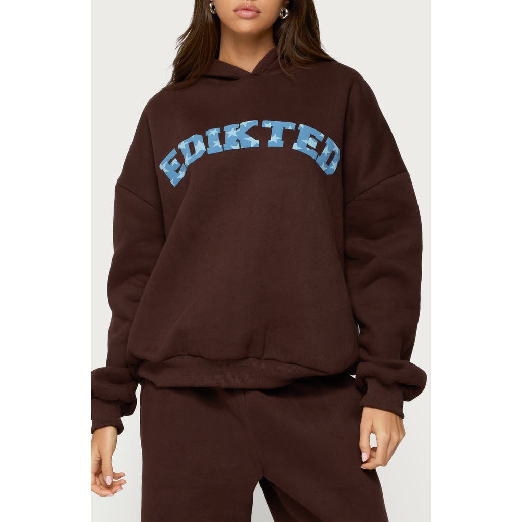 Edikted Really Logo Graphic Hoodie In Brown
