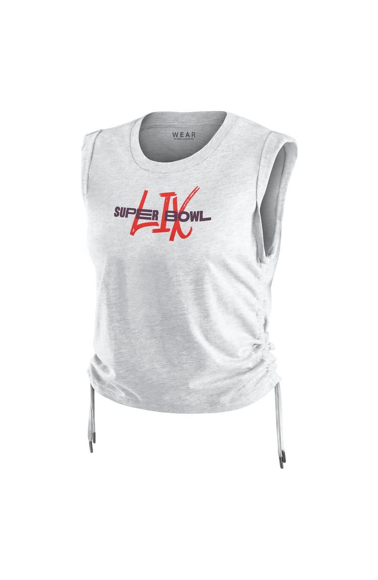 WEAR by Erin Andrews Women's WEAR by Erin Andrews Heather Gray Super Bowl LIX Cinched Tank Top, Alternate, color, 