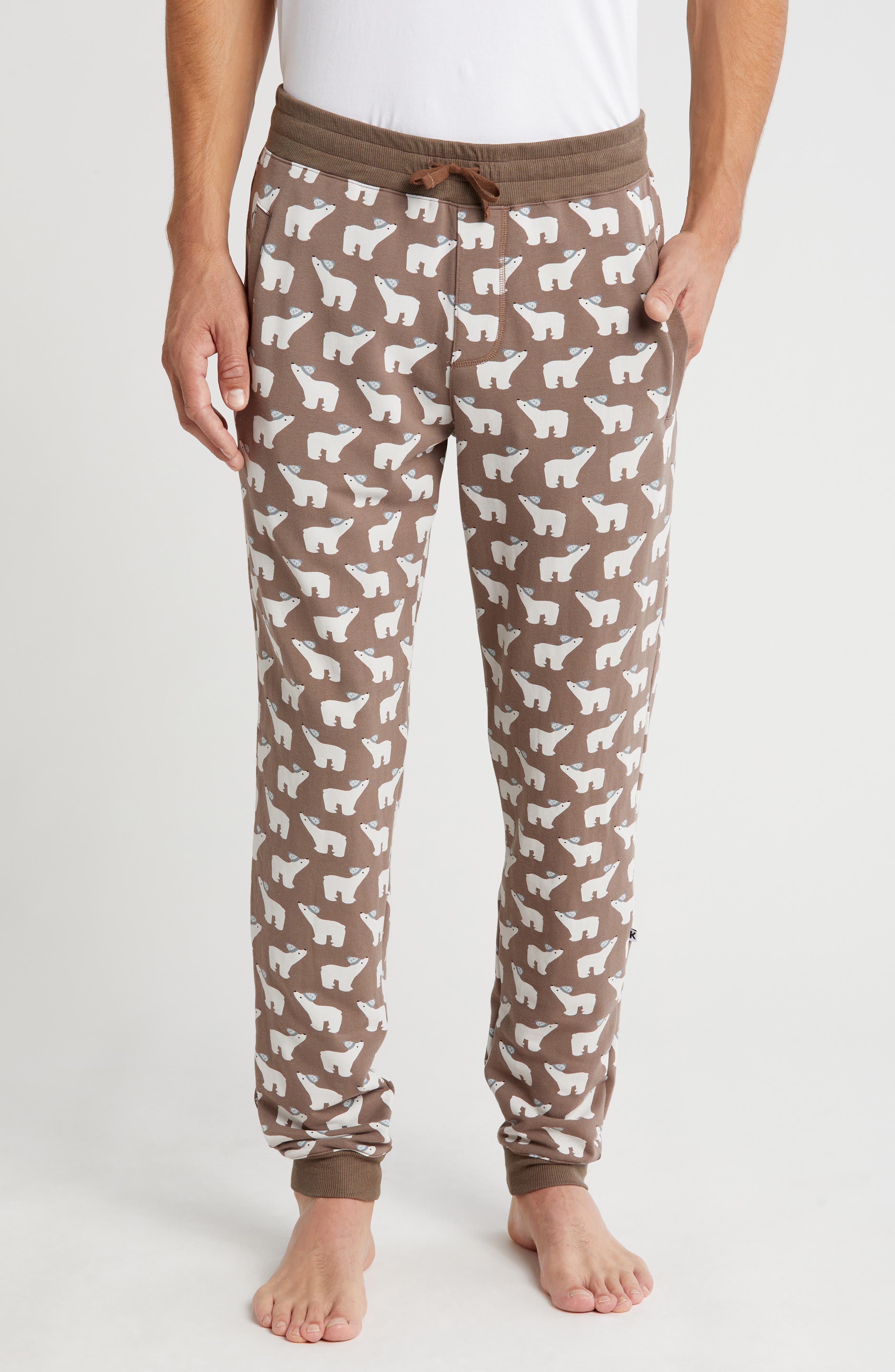 KicKee Pants Polar Bear Print Fleece Joggers in Coffee Polar Bears 