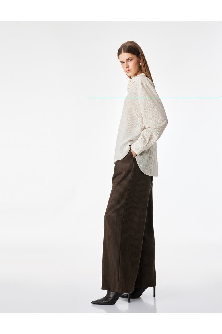High Rise Pleated Wide Leg Tailored Trousers With Belt, Alternate, color, BROWN STRIPE