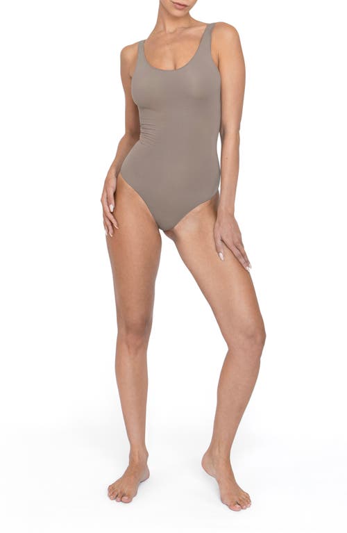 Noody Ultra-thin Seamless Forming Scoop Neck Bodysuit In Gray