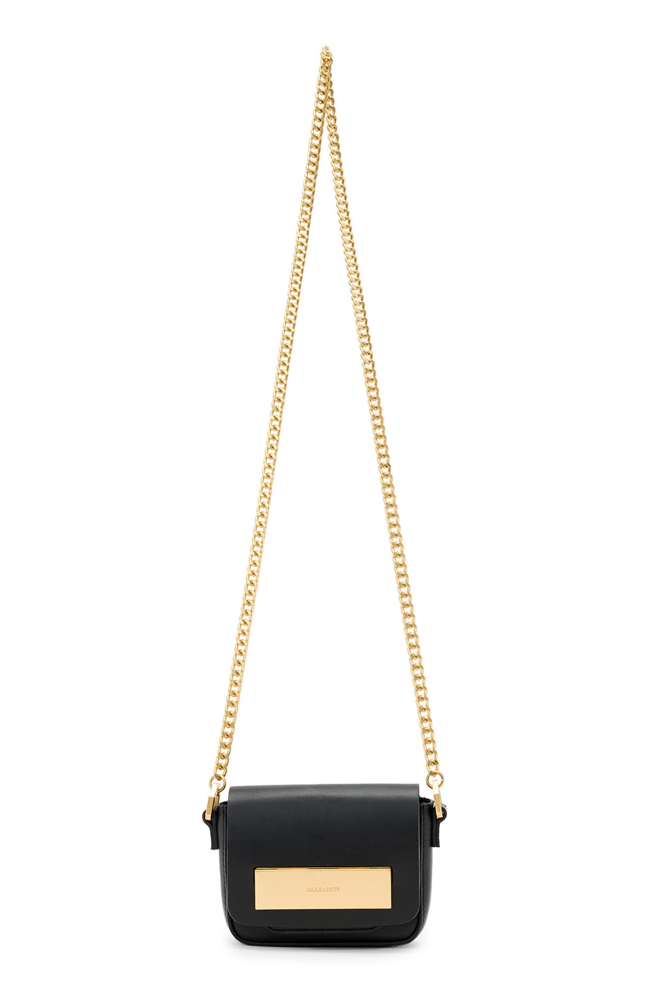 AllSaints Etta Leather Chain Crossbody Bag, Main, color, Black