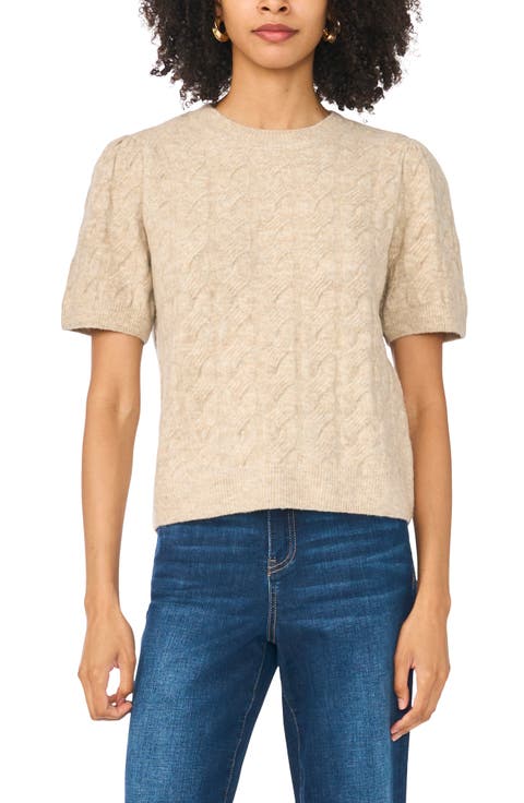 Cable Stitch Puff Sleeve Sweater