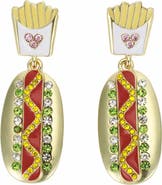 PACKED PARTY Hot Dog and Fries Rhinestone Drop Earrings - Hypoallergenic Gold-Tone Post with Enamel Epoxy Novelty Design, 1.75 Inch