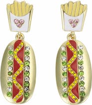 PACKED PARTY Hot Dog and Fries Rhinestone Drop Earrings - Hypoallergenic Gold-Tone Post with Enamel Epoxy Novelty Design, 1.75 Inch