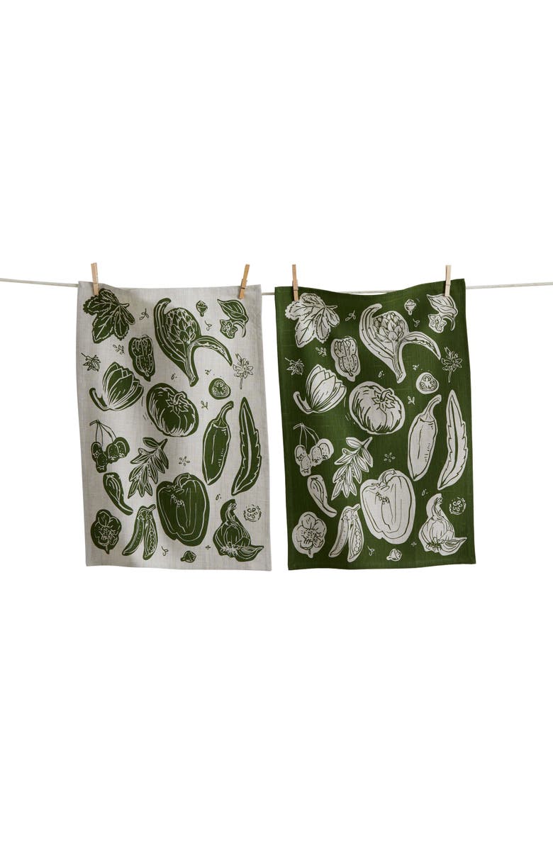 tag Canyon Print Veggies Dishtowel S/2 Olive Olive Cotton Everyday, Main, color, Green