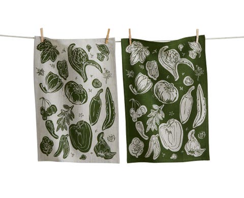Canyon Print Veggies Dishtowel S/2 Olive Olive Cotton Everyday