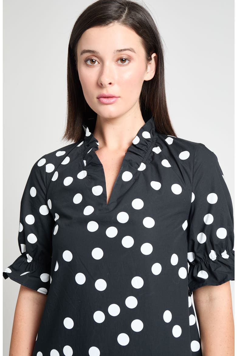 Ruffle Detail Poplin Shift Dress, Alternate, color, BLACK/ WHITE