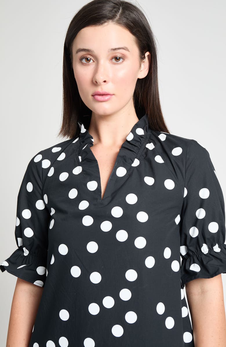 Ming Wang Ruffle Detail Poplin Shift Dress, Alternate, color, Black/ White