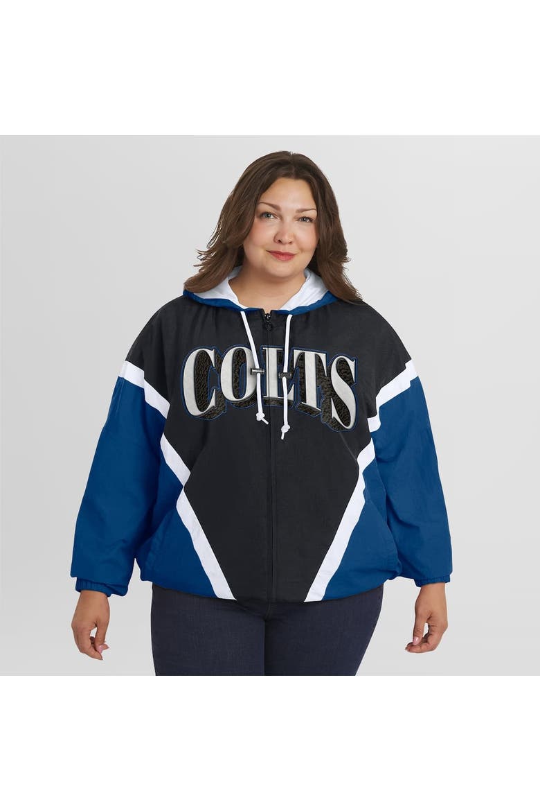 Women's WEAR by Erin Andrews Black/Royal Indianapolis Colts Plus Size Retro Crinkle Full-Zip Hoodie Windbreaker Jacket, Alternate, color, Black