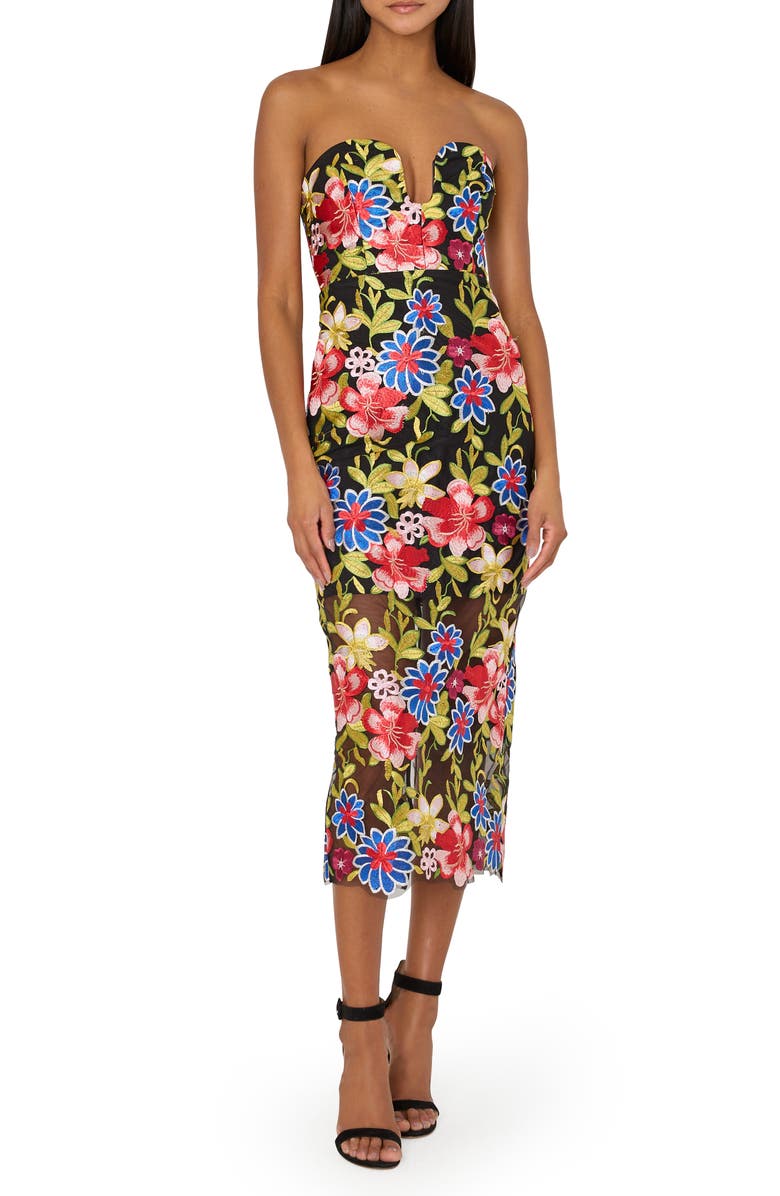 Milly Artem Spanish Garden Embroidered Strapless Cocktail Dress, Main, color, 