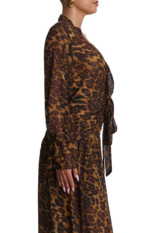 Naked Wardrobe Plunge Tie Front Chiffon Top In Brown