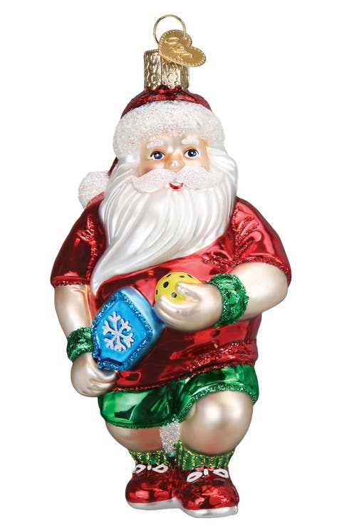 Pickleball Santa Glass Ornament