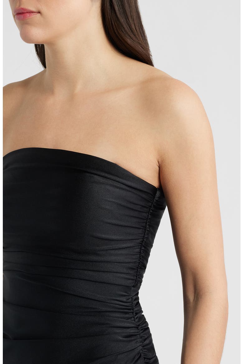 Shirred Ruffle Strapless Gown, Alternate, color, BLACK