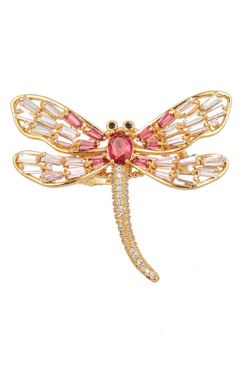 Eye Candy Los Angeles Dragonfly Cubic Zirconia Adjustable Ring In Gold