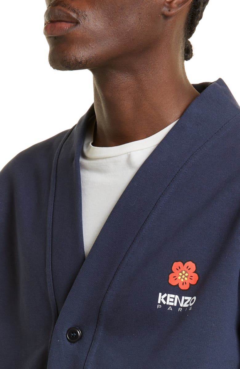 KENZO Boke Flower Graphic Fleece Cardigan, Alternate, color, 77 - Midnight Blue