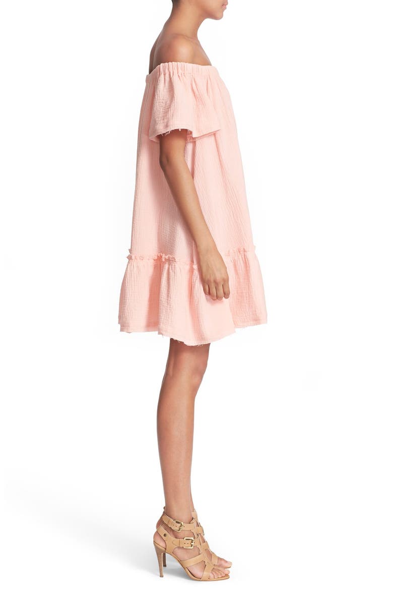 Off the Shoulder Cotton Swing Dress, Alternate, color, MALIBU PEACH
