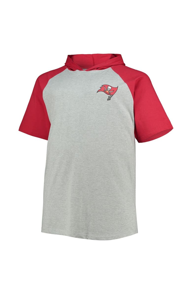 PROFILE Men's Heathered Gray/Red Tampa Bay Buccaneers Big & Tall Raglan Short Sleeve Pullover Hoodie, Alternate, color, 